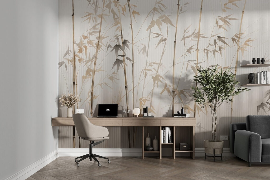 Bamboo silhouettes against textured background