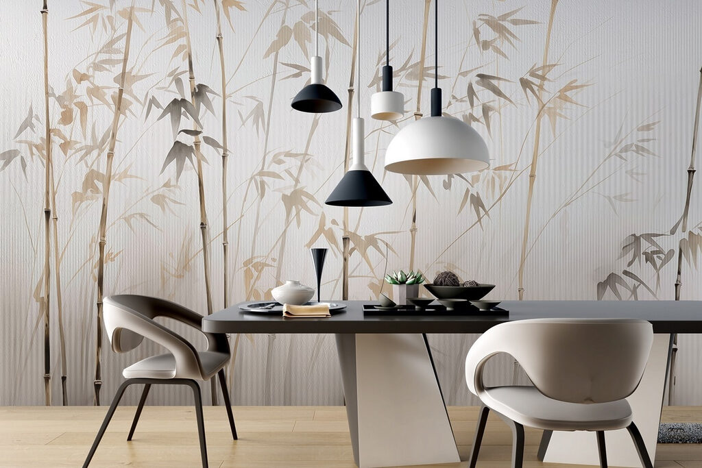 Bamboo silhouettes against textured background