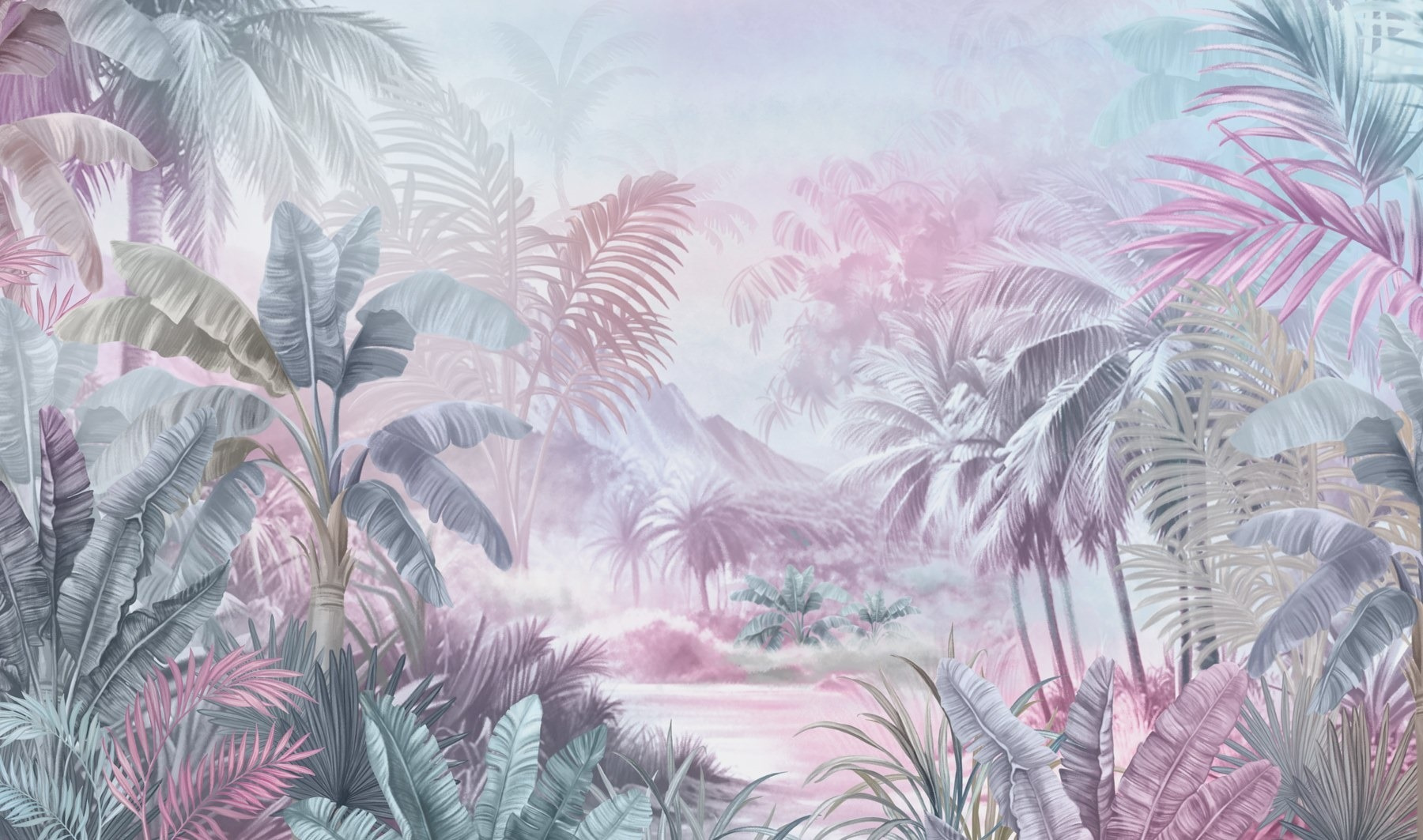 Painting of a forest with palm trees