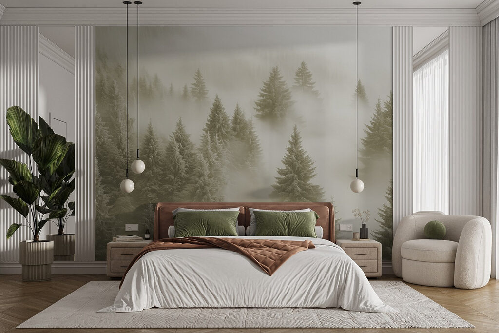 Group of trees in the fog