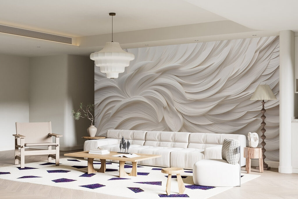 White textured surface with white feathers White textured surface with white feathers