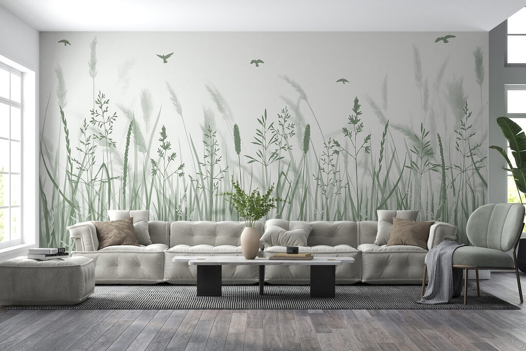 Field of grass with birds flying Field of grass with birds flying