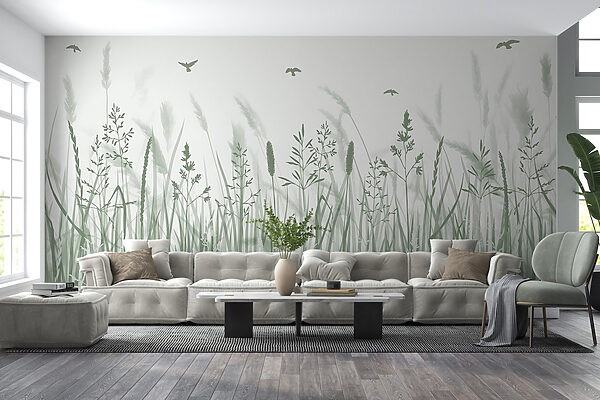 Fototapety Fototapety Pole s trávou a lietajúcimi vtákmi (Katalógové číslo: w02119v2)