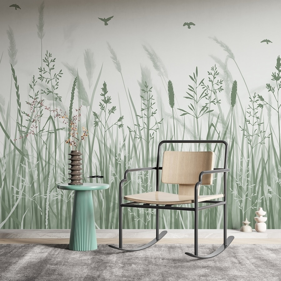 Field of grass with birds flying Field of grass with birds flying