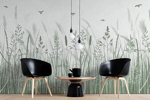 Field of grass with birds flying Field of grass with birds flying