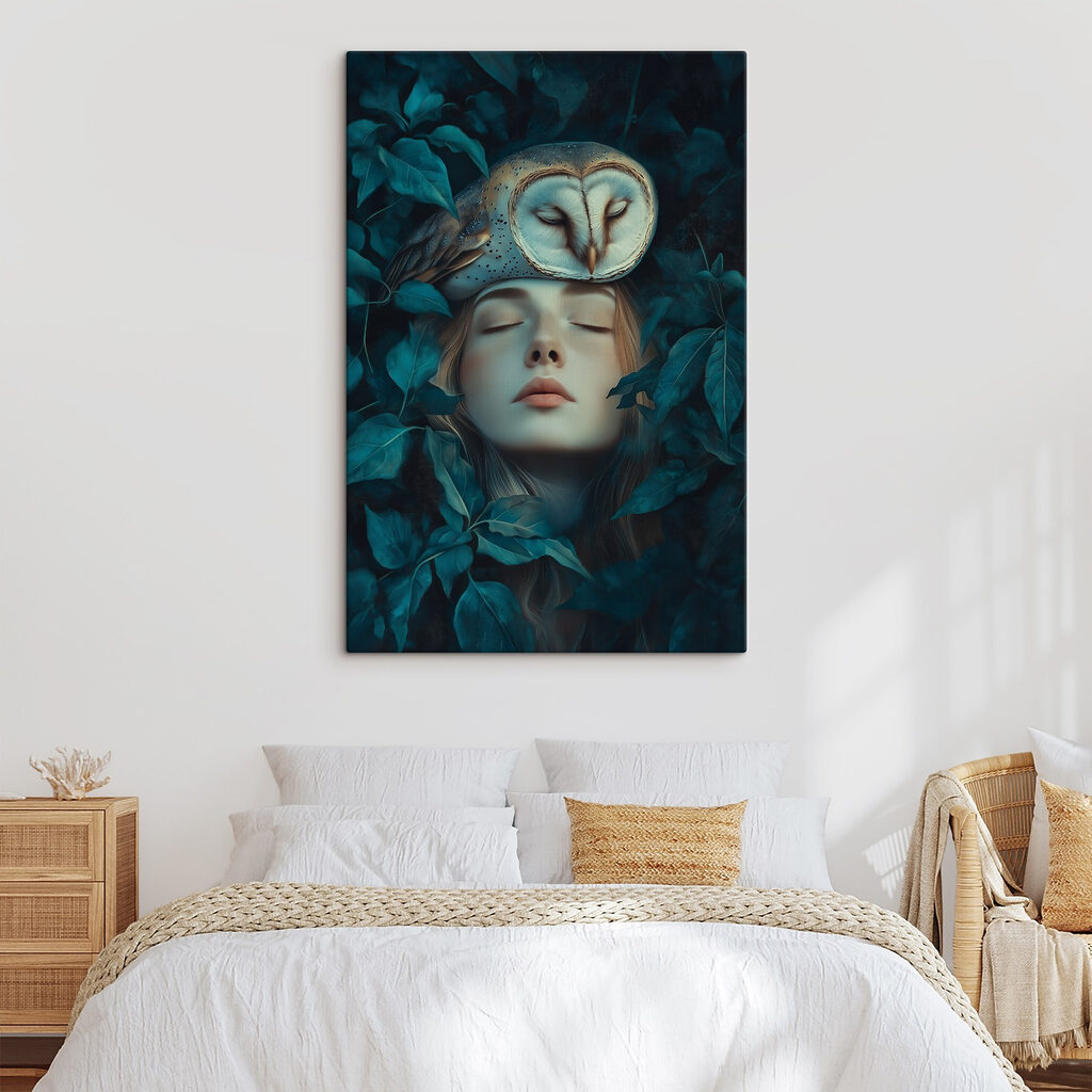 Woman with an owl on her head