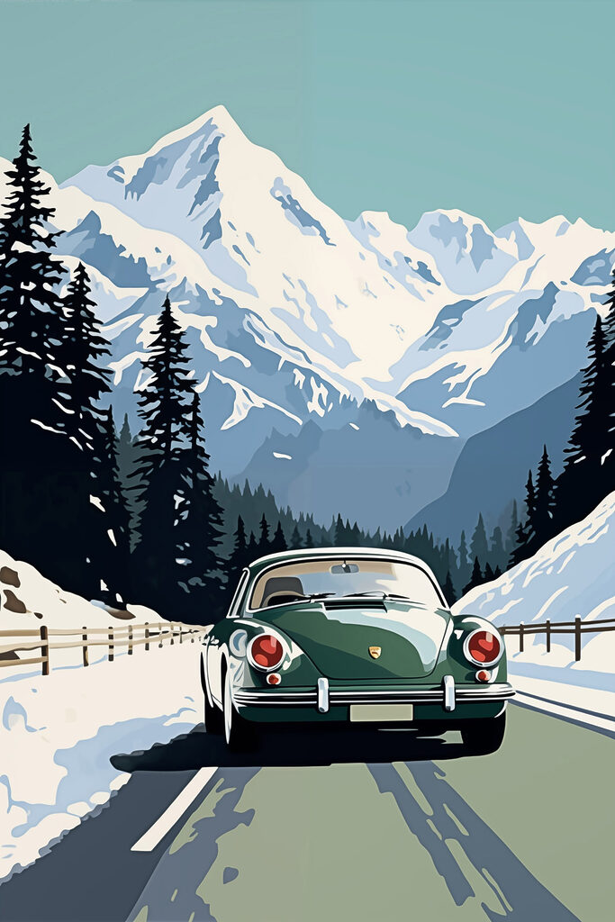 Car driving on a snowy road