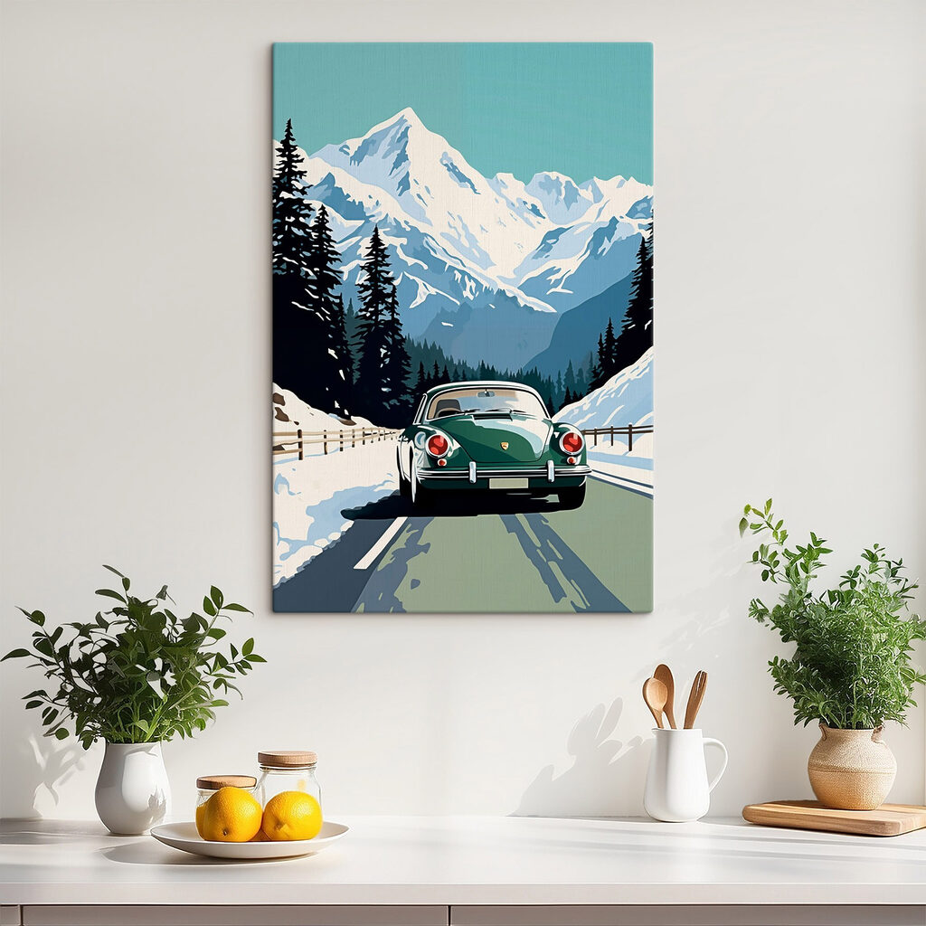 Car driving on a snowy road