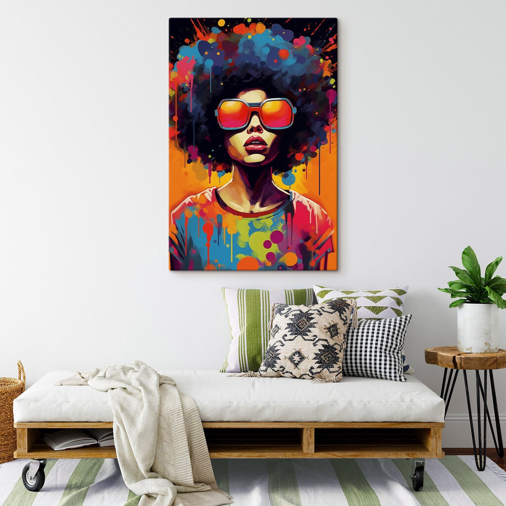 Woman with big afro wearing sunglasses