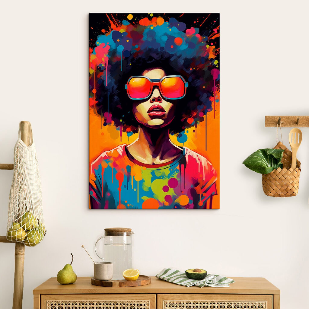 Woman with big afro wearing sunglasses