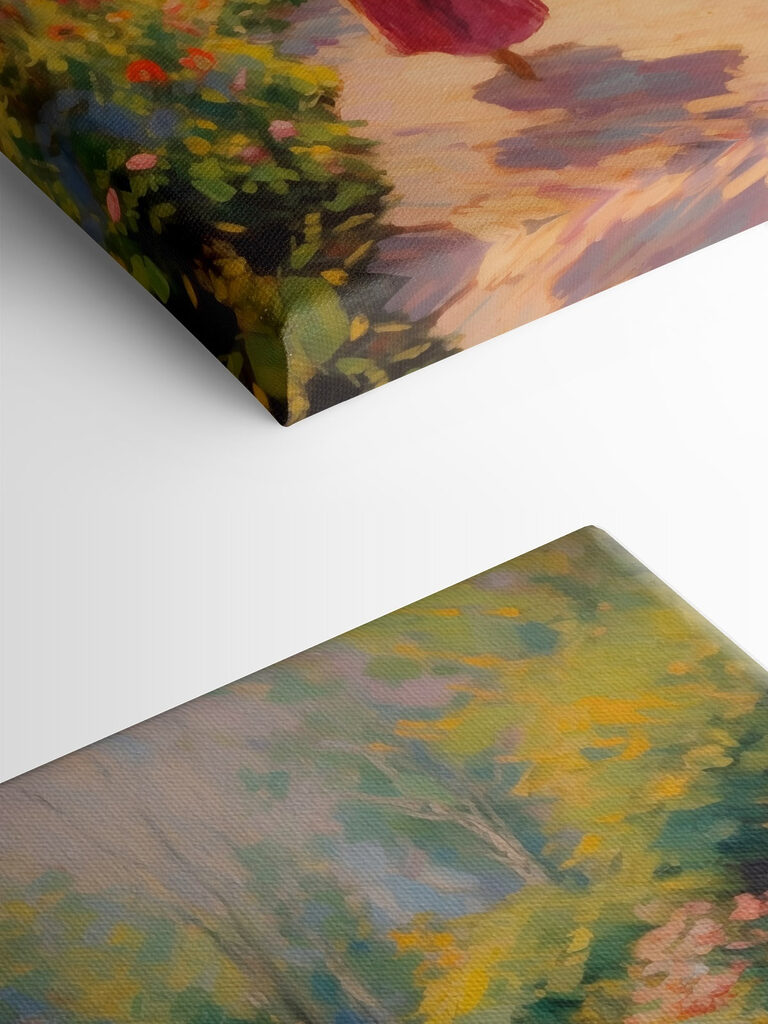 Woman walking down a path with a large umbrella