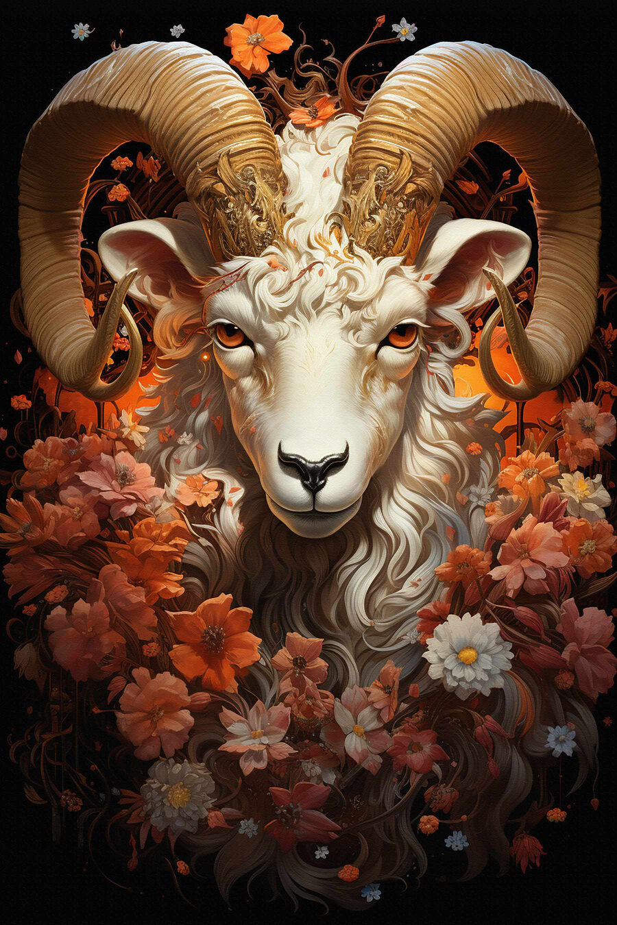 Painting of a ram with flowers Painting of a ram with flowers