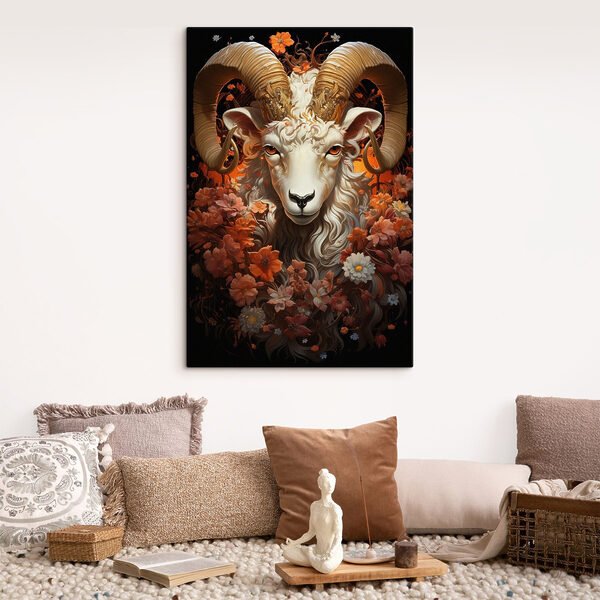 Painting of a ram with flowers Painting of a ram with flowers
