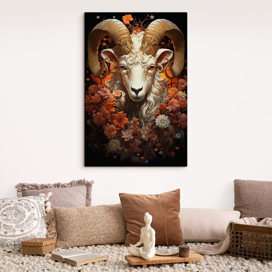 Painting of a ram with flowers Painting of a ram with flowers