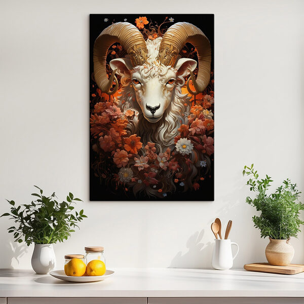 Painting of a ram with flowers Painting of a ram with flowers