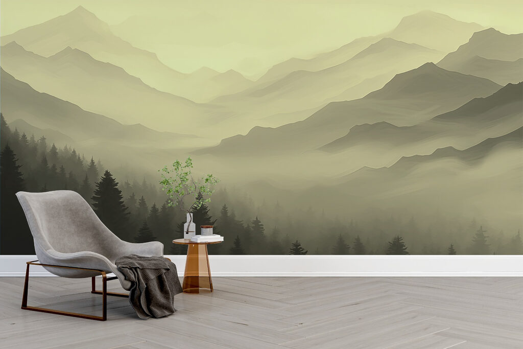 Foggy mountain landscape with trees Foggy mountain landscape with trees