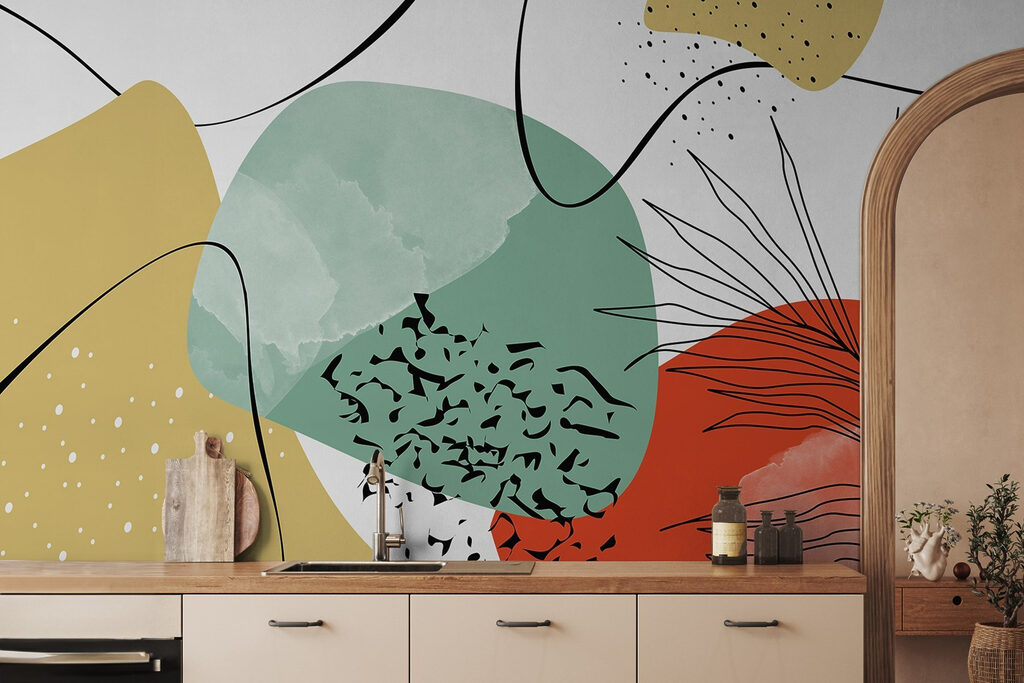 Colorful art with black and red and yellow shapes