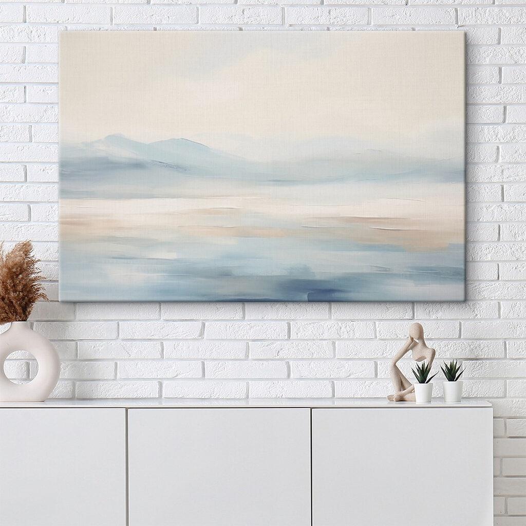 Painting of a landscape with mountains in the distance Painting of a landscape with mountains in the distance