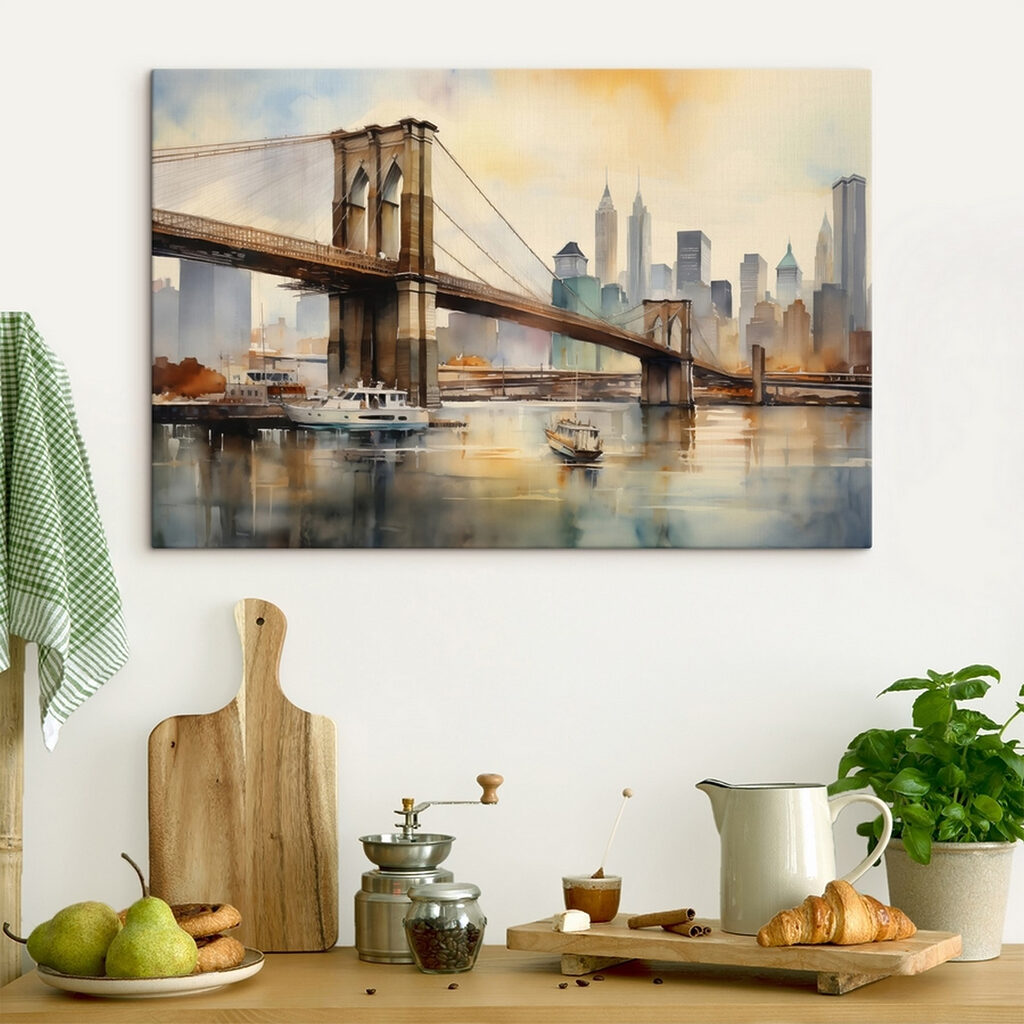 Watercolor of a bridge and a city Watercolor of a bridge and a city