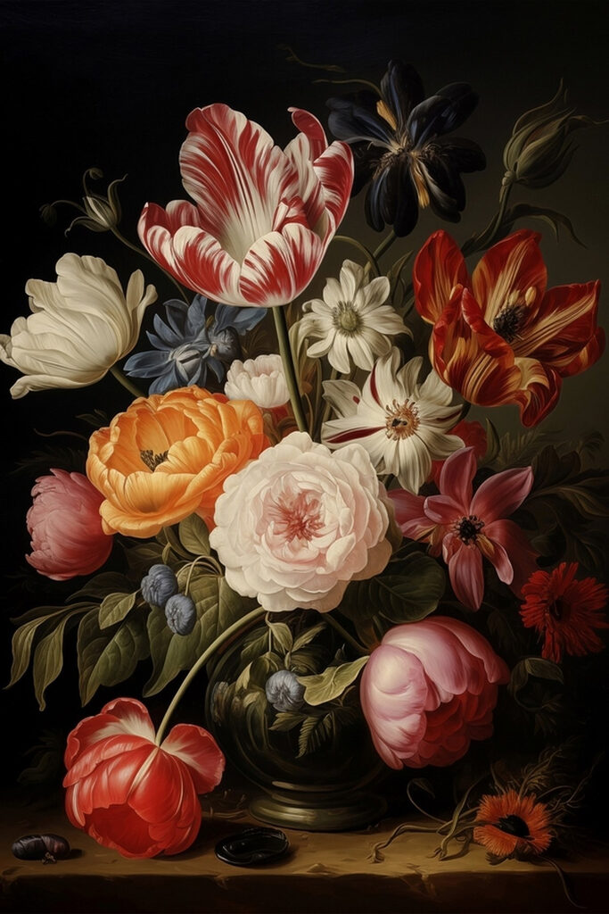 Painting of flowers on a black background