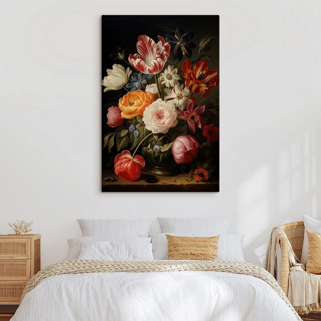 Painting of flowers on a black background