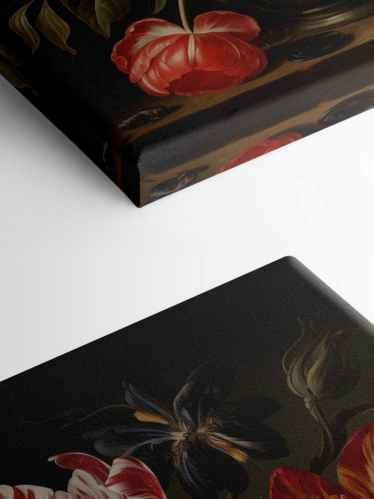 Painting of flowers on a black background