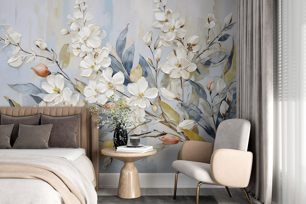 Painting of white flowers and leaves