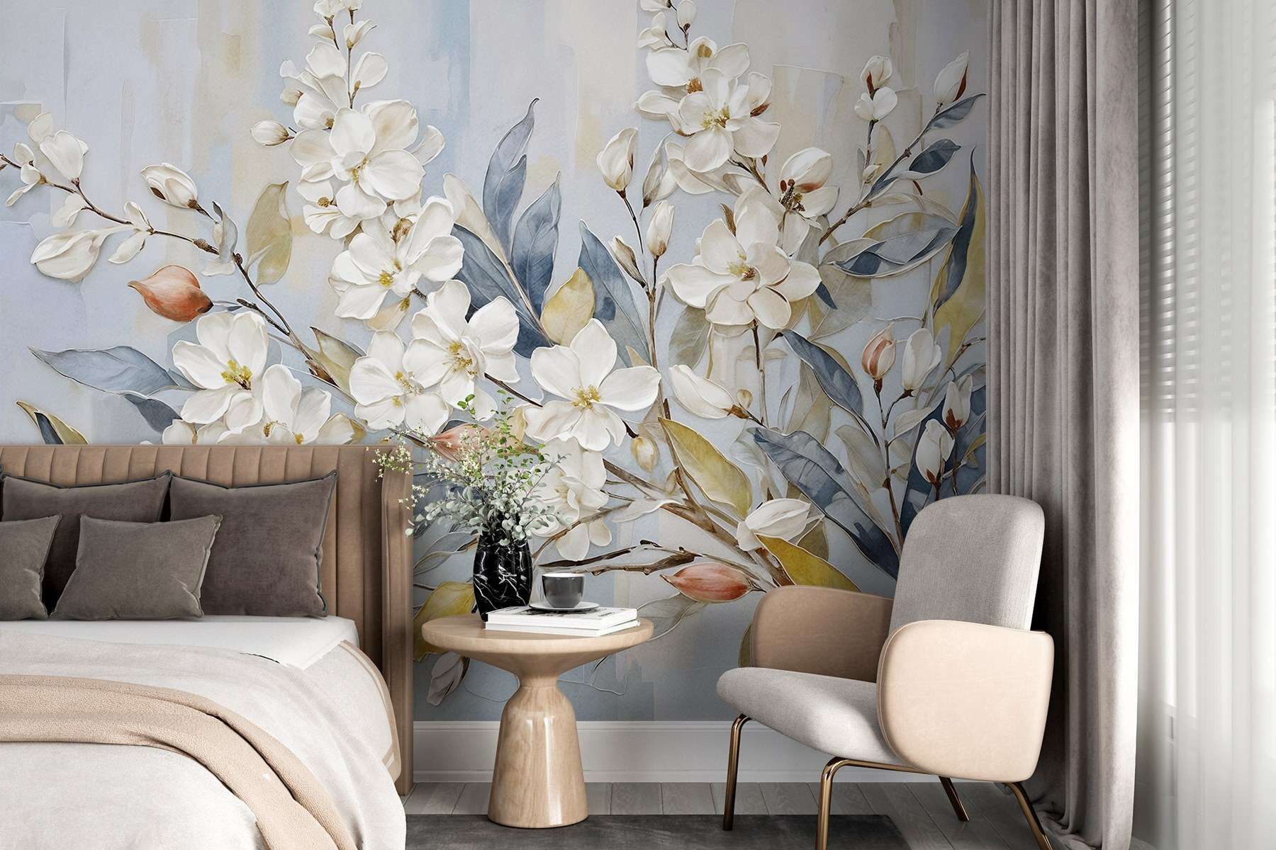 Painting of white flowers and leaves