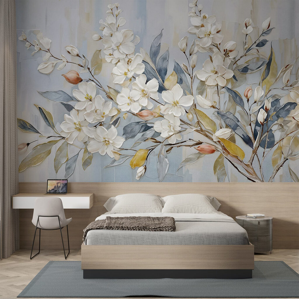 Painting of white flowers and leaves