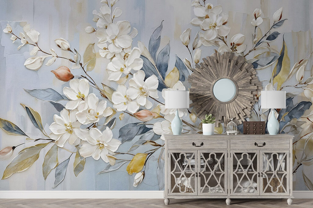 Painting of white flowers and leaves