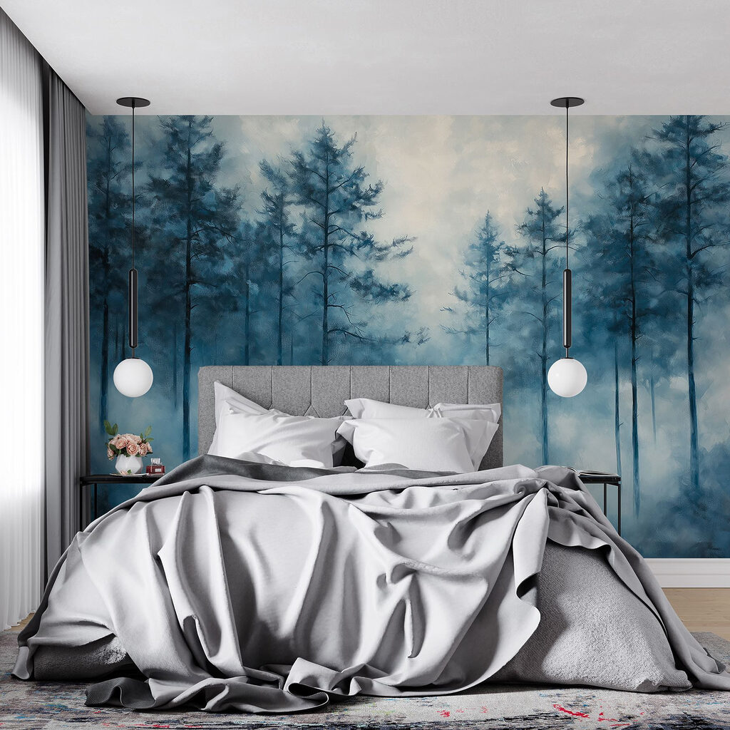 Foggy forest with trees Foggy forest with trees