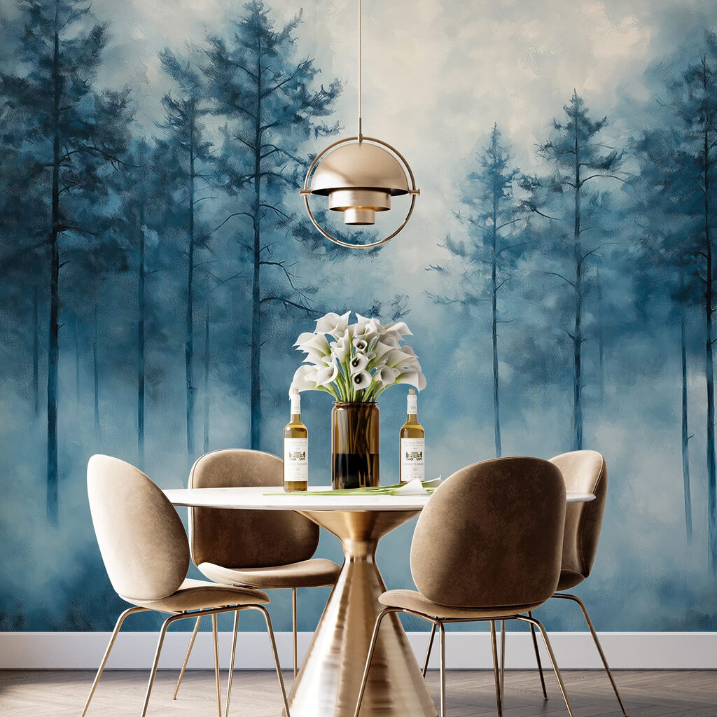 Foggy forest with trees Foggy forest with trees