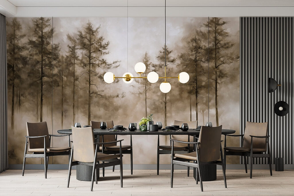 Foggy forest with trees Foggy forest with trees