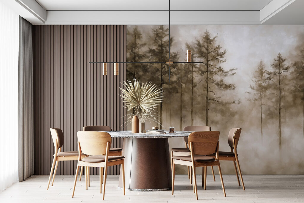 Foggy forest with trees Foggy forest with trees