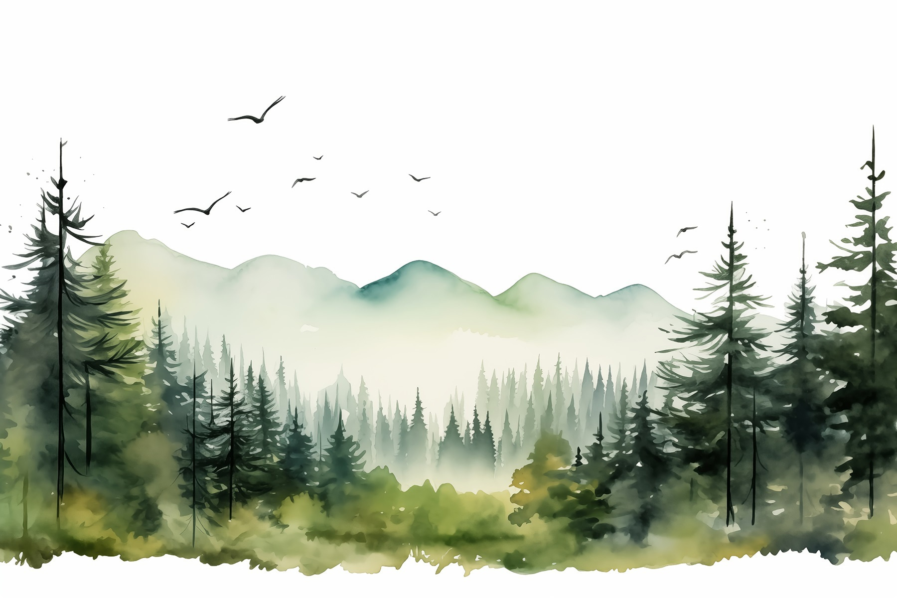 Watercolor of a forest and mountains Watercolor of a forest and mountains