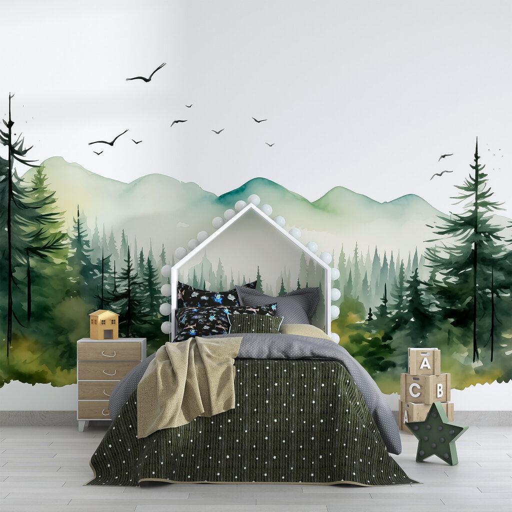 Watercolor of a forest and mountains Watercolor of a forest and mountains