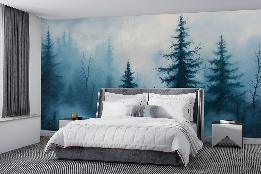 Foggy forest with trees Foggy forest with trees