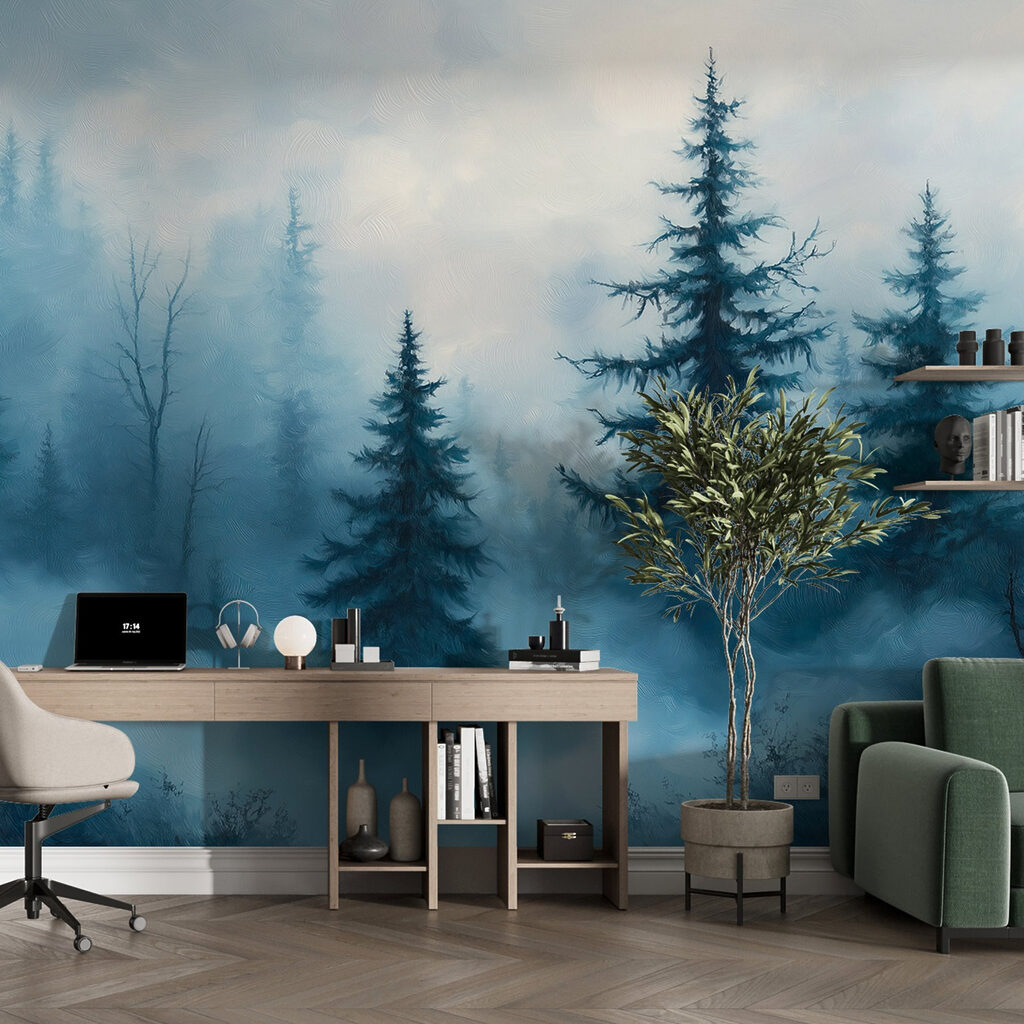 Foggy forest with trees Foggy forest with trees