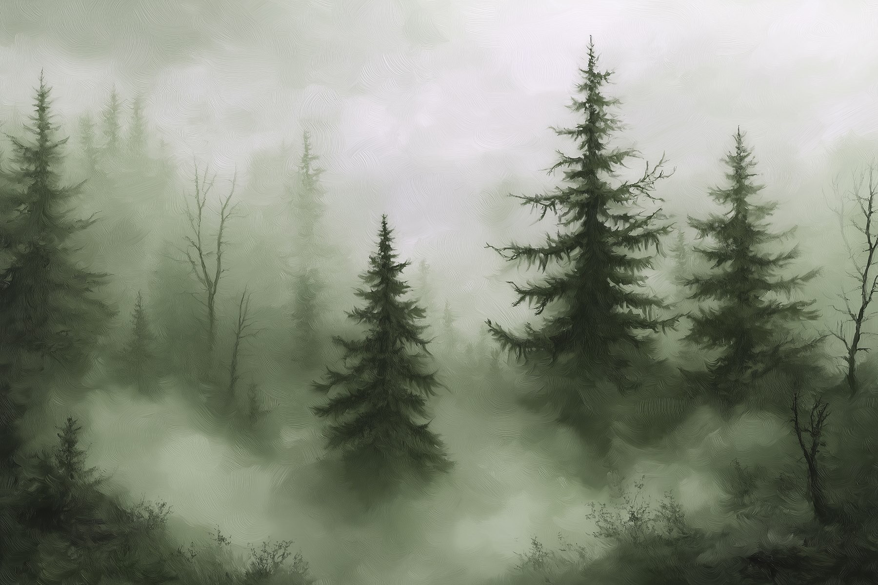 Foggy forest with trees