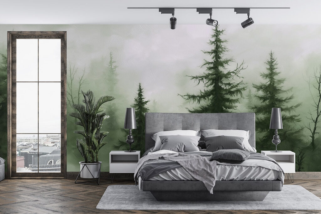 Foggy forest with trees