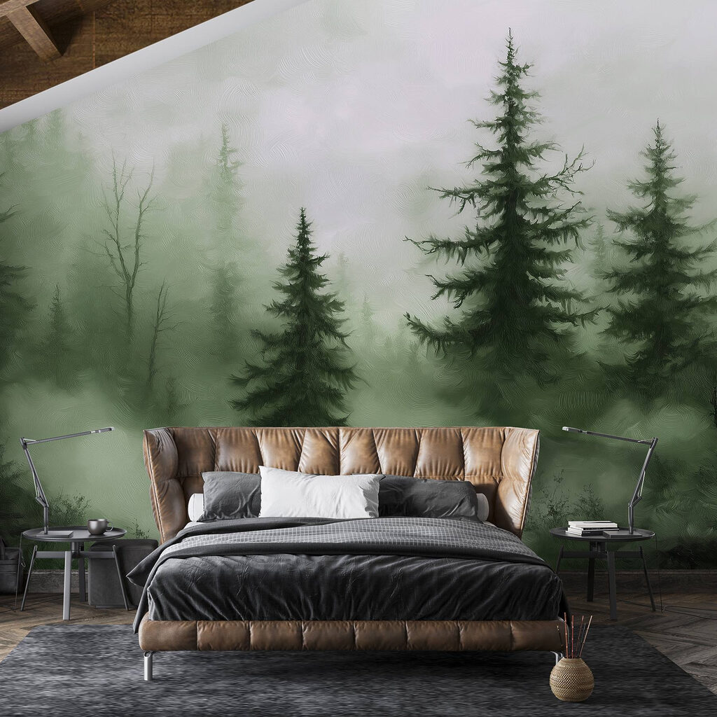 Foggy forest with trees