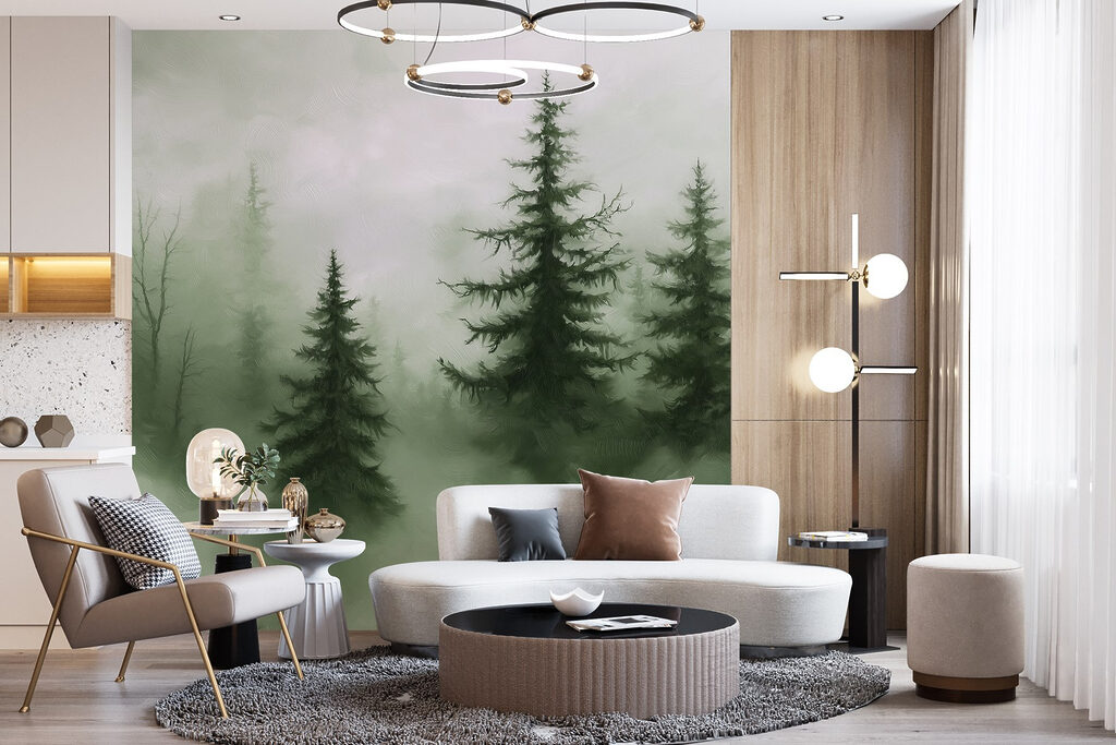 Foggy forest with trees