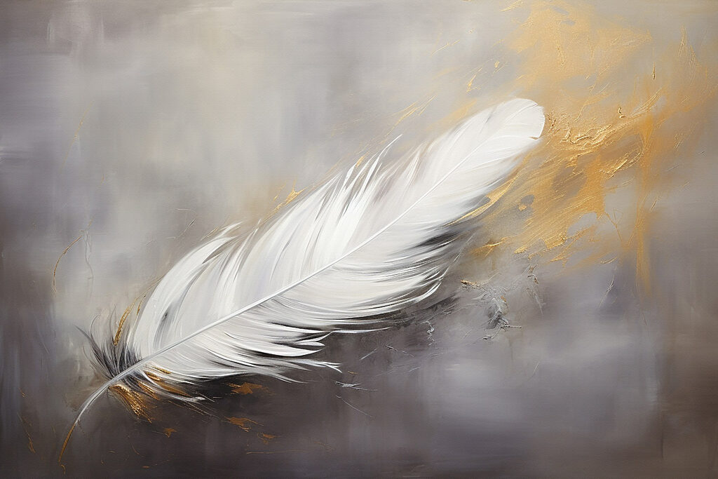 White feather on a grey background White feather on a grey background