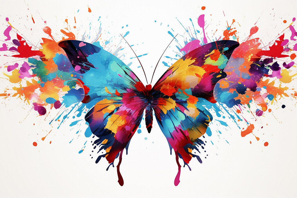 Colorful butterfly with paint splashes Colorful butterfly with paint splashes