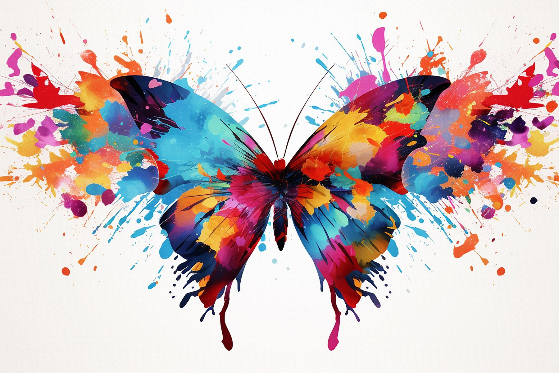 Colorful butterfly with paint splashes