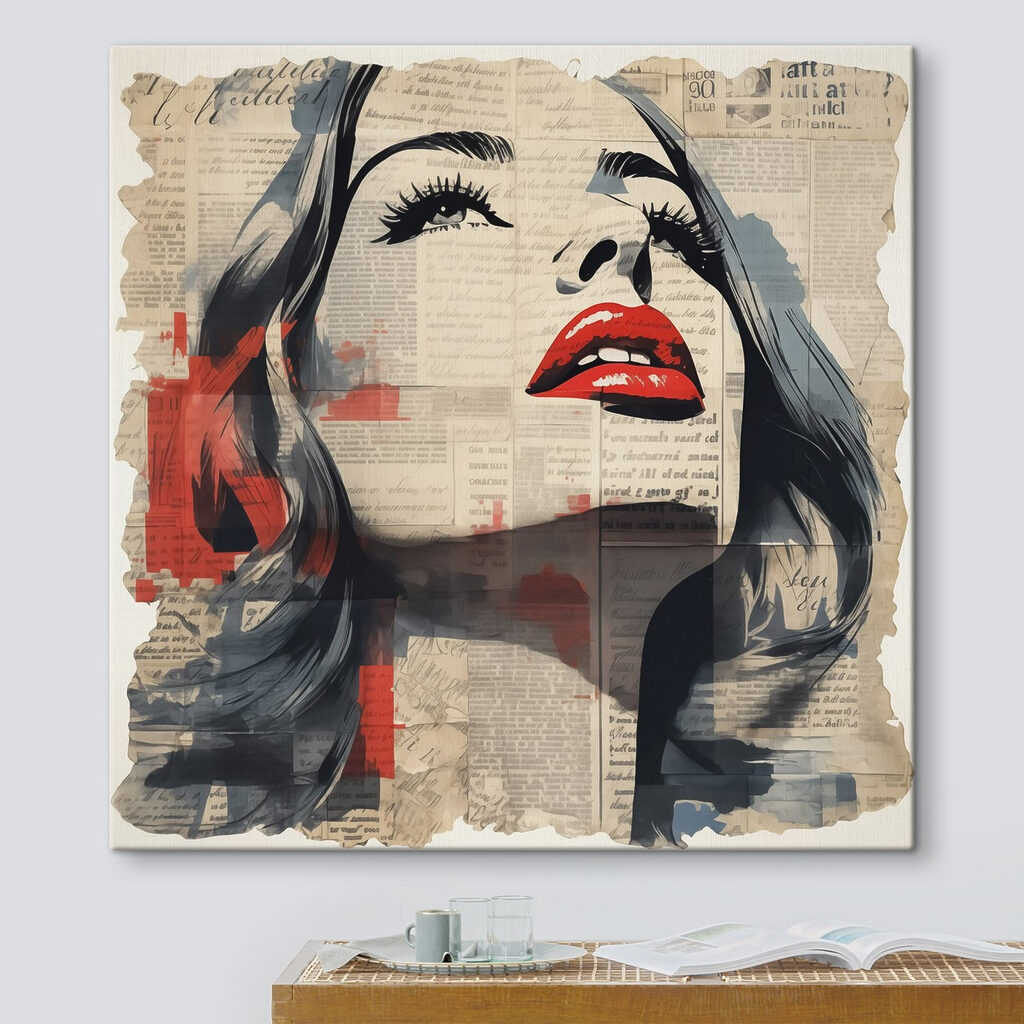 Woman's face painted on newspaper