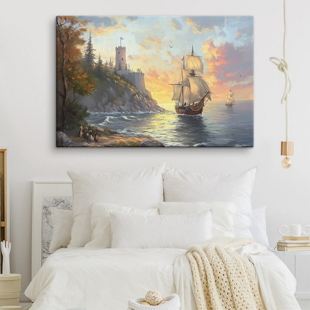 Painting of a ship sailing on the water