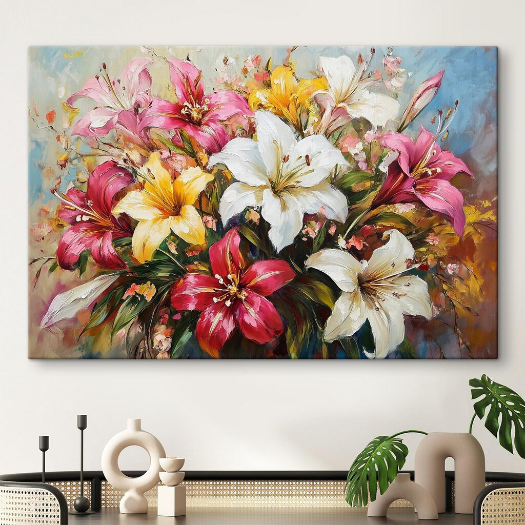 Painting of flowers on a blue background Painting of flowers on a blue background