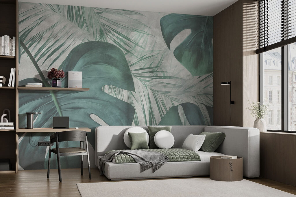 Lush green leaves in soft tones