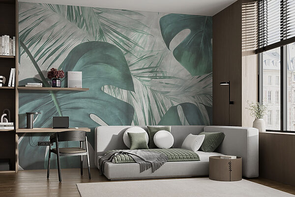 Lush green leaves in soft tones